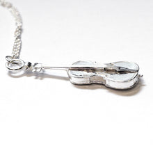 Load image into Gallery viewer, This fabulous Cello necklace has a high level of detail and is made of quality .925 sterling silver especially for us by a specialist jeweller. The Cello pendant's intricate details include the four strings, f-holes, tuning pegs and end pin.