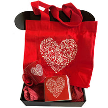 Load image into Gallery viewer, Music Heart Design Red Gift Set:  Ceramic Mug with Gift Box and Tote Bag