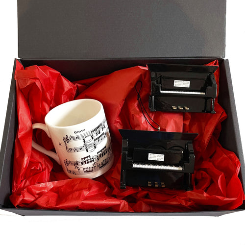 Love Piano Gift Set:  Mug, Upright Piano Ornament and Piano Model with Magnet