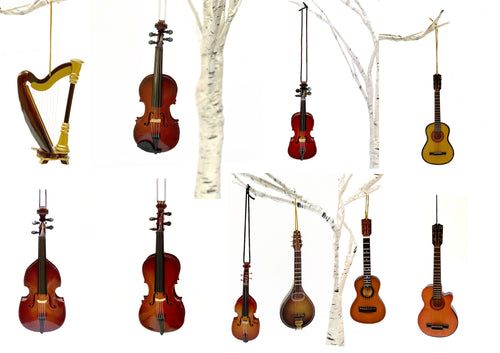 Christmas Ornaments - Strings: Violin; Cello; Bass; Harp; Guitars, Mandolin, Ukulele or Miniatures