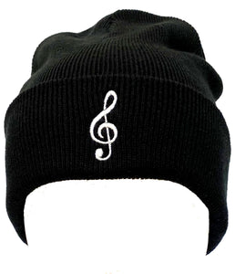 Treble Clef Beanie. Music beanie in Black with White Embroidery