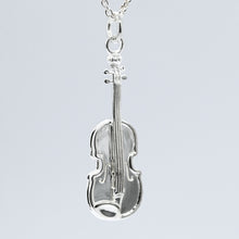 Load image into Gallery viewer, Sterling silver violin pendant necklace. High level of detail including the four strings, chin rest and pegs.