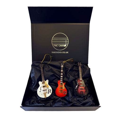 Electric Guitar Gift Set:  Les Paul Guitar, Falcon Guitar and Gibson Guitar Christmas Ornaments