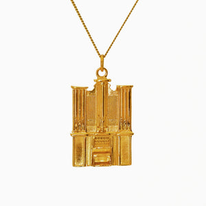 Exquisite Pipe Organ pendant - made from fine 18 carat gold over solid high quality .925 sterling silver. Exacting details include intricate sets of pipes, keys, keyboards and stool. A perfect gift for anyone who loves the Organ.