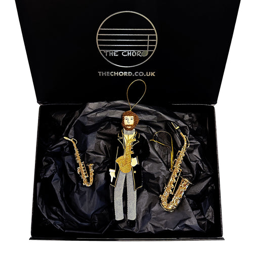 Love Saxophone Gift Set:  Saxophone Christmas Ornament, Adolphe Sax Ornament and Saxophone Magnet