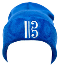 Load image into Gallery viewer, Alto Clef Beanie - Sapphire Blue with Silver Embroidery - Music Beanie