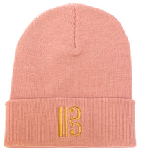 Load image into Gallery viewer, Alto Clef Beanie - Dusky Pink with Gold Embroidery - Music Beanie
