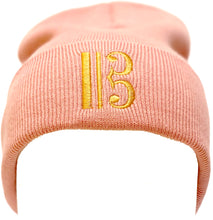 Load image into Gallery viewer, Alto Clef Beanie - Dusky Pink with Gold Embroidery - Music Beanie