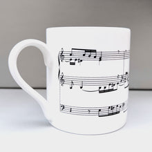 Load image into Gallery viewer, Bone China Mug with Bach&#39;s Fugue in A Minor for Organ Design