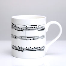 Load image into Gallery viewer, Elegant bone china mug with section of Bach&#39;s Fugue in A Minor for Organ printed on 