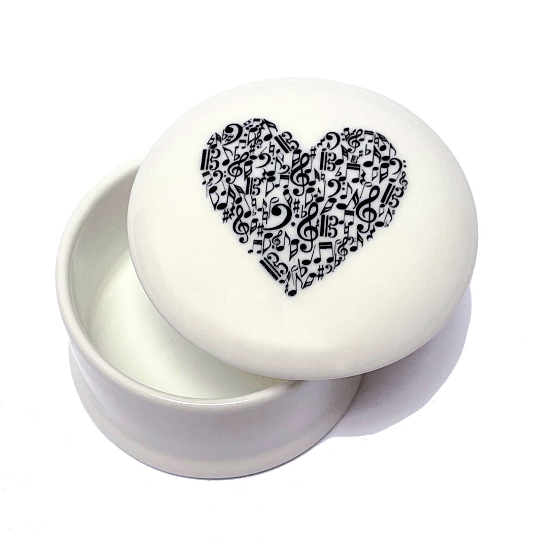 Bone China Ring / Cufflink Box with Music Heart Design in Small