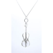 Load image into Gallery viewer, This fabulous Cello necklace has a high level of detail and is made of quality .925 sterling silver especially for us by a specialist jeweller. The Cello pendant&#39;s intricate details include the four strings, f-holes, tuning pegs and end pin. 