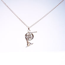 Load image into Gallery viewer, Sterling Silver French Horn necklace. Intricate detailing on both sides of pendant..