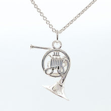 Load image into Gallery viewer, Sterling Silver French Horn necklace. Intricate detailing on both sides of pendant.