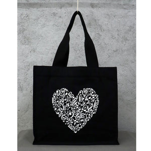 Music Heart Organic Tote Bag in Red or Black