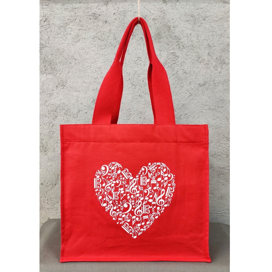 Music Heart Organic Tote Bag in Red or Black