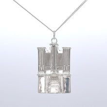 Load image into Gallery viewer, Sterling Silver Organ pendant necklace. Fine details include intricate sets of pipes, keys, keyboards and stool. 