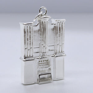 Sterling Silver Organ pendant necklace. Fine details include intricate sets of pipes, keys, keyboards and stool. 