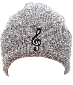 Treble Clef Beanie. Music beanie in Heather Grey with Black Embroidery